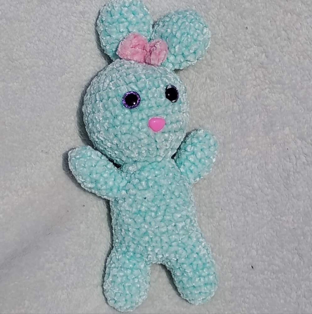 Crocheted Bunny - Mint With Pink Bow